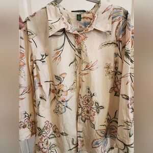 Ralph Lauren 3X button down blouse cream floral bohemian